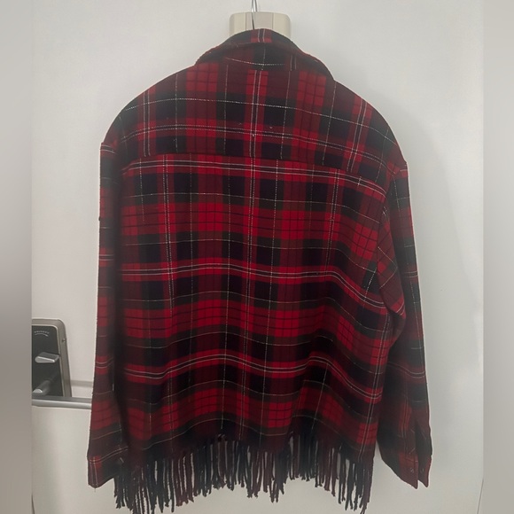 Zara Red and Green  Fringe Coat size S - Picture 5 of 6